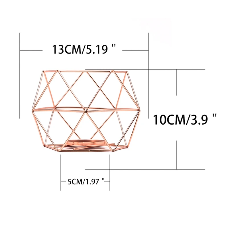 

4 PCS Rose Gold Metal 3D Geometric Iron Wire Candle Holder Tea Light Candlestick Lantern for Wedding Holidays Ornaments