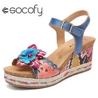 socofy womens wedge sandals snakeskin floral decor hollow ankle buckle strap sandals shoes casual outdoor beach shoes 2020