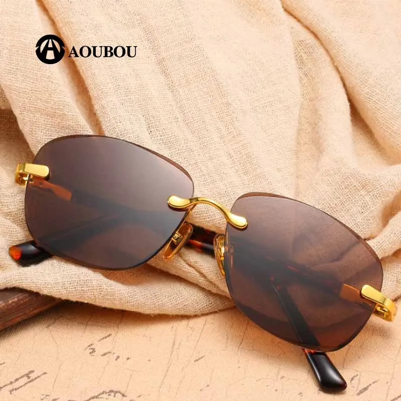 

Natural Crystal Men Cool Sunglasses Protect Your Eyes Frameless Trimming Sun Glasses Male Sheet Material Glasses