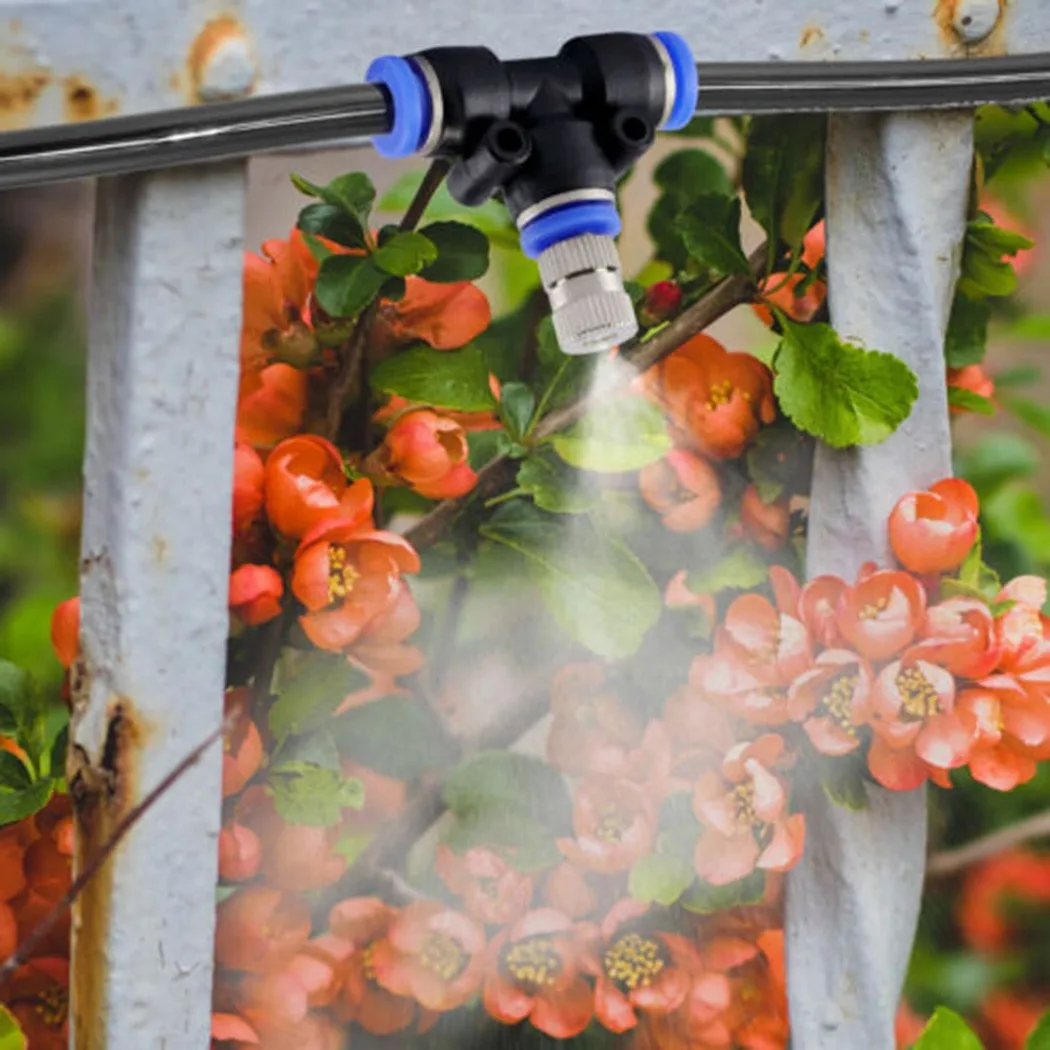 

10pcCooling System Misting Nozzles Water Mister Sprinkler Set 0.016in Quick Plug Misting Nozzle T-type Tees Watering Lawn Garden