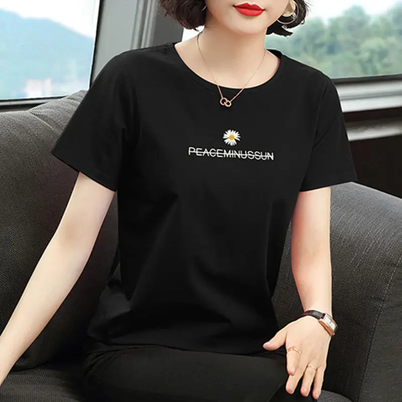 Женская футболка с коротким рукавом летняя рубашка вышивкой Свободный Топ