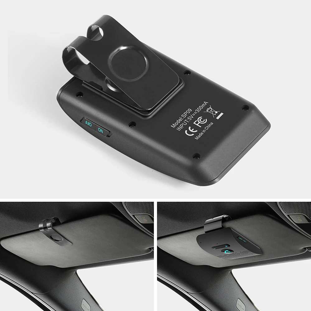 Car Bluetooth Hifi Speaker 2W Handsfree wireless Audio Receiver MP3 Music Player Noise Cancelling Sun Visor Clip for 2 Phones