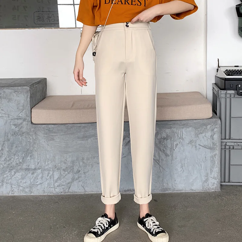 

Брюки женские прямые однотонные с завышенной талией, на весну/лето