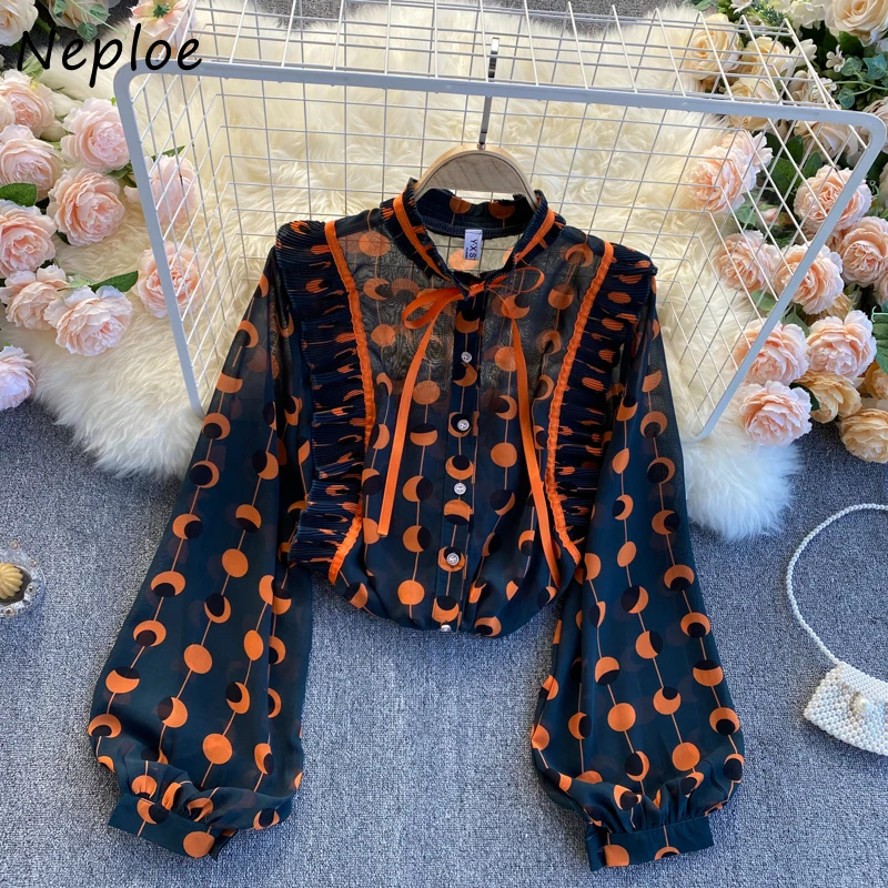 Блузка Neploe женская с круглым вырезом Элегантная блузка со складками завязками и