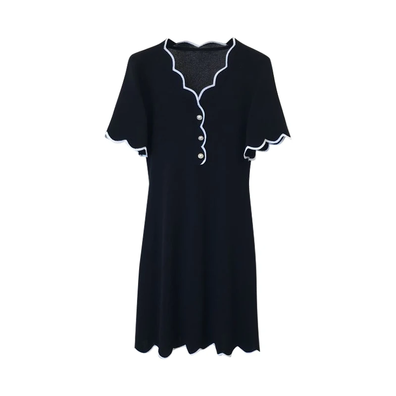

Black brim high-waisted a-line dress 2019 new female temperament show thin little v-neck students short s in summer