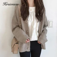 hirsionsan soft knitted cardigan women 2020 autumn winter korean v neck khaki sweater for girls chic oversized ladies clothes