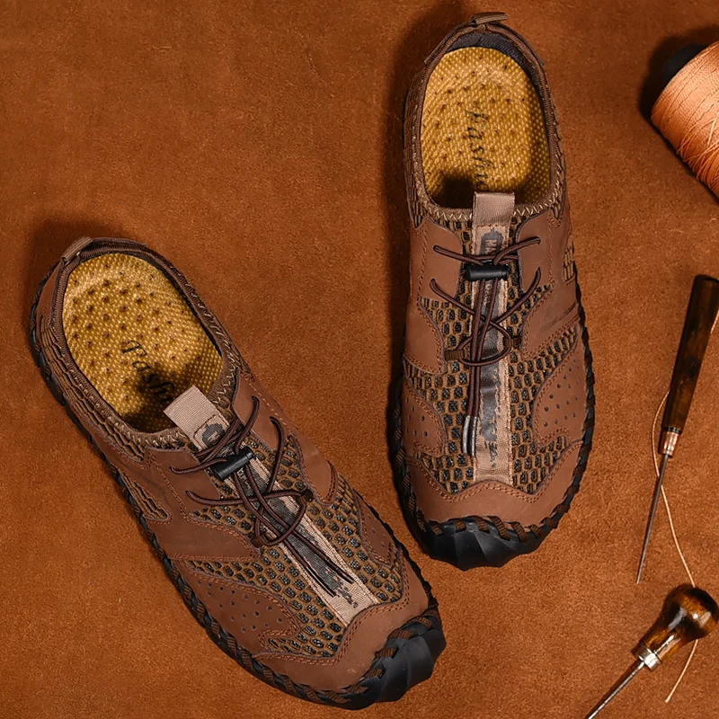 

Men's Waterproof Sandals 2020 New Fashion Breathable Leisure Beach Summer Men Shoes High Quality Leather Mesh Splicing Sandals