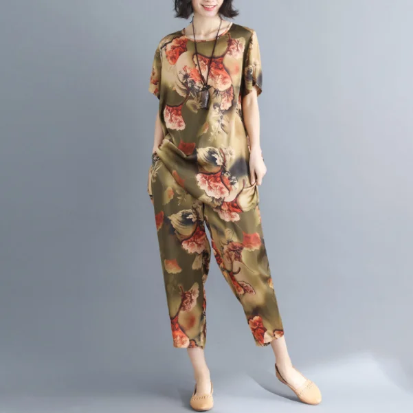 Летние женские свободные костюмы Новое поступление гладкие шелковистые тонкие