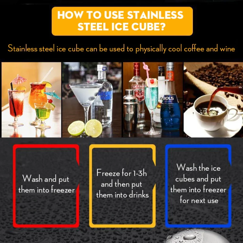 

6pcs 3.8x2cm 304 Stainless Steel Fridge Whiskey Stones Ice Cubes Quick-Frozen Beer Whiskey with clip Bar Accessories Home Bars