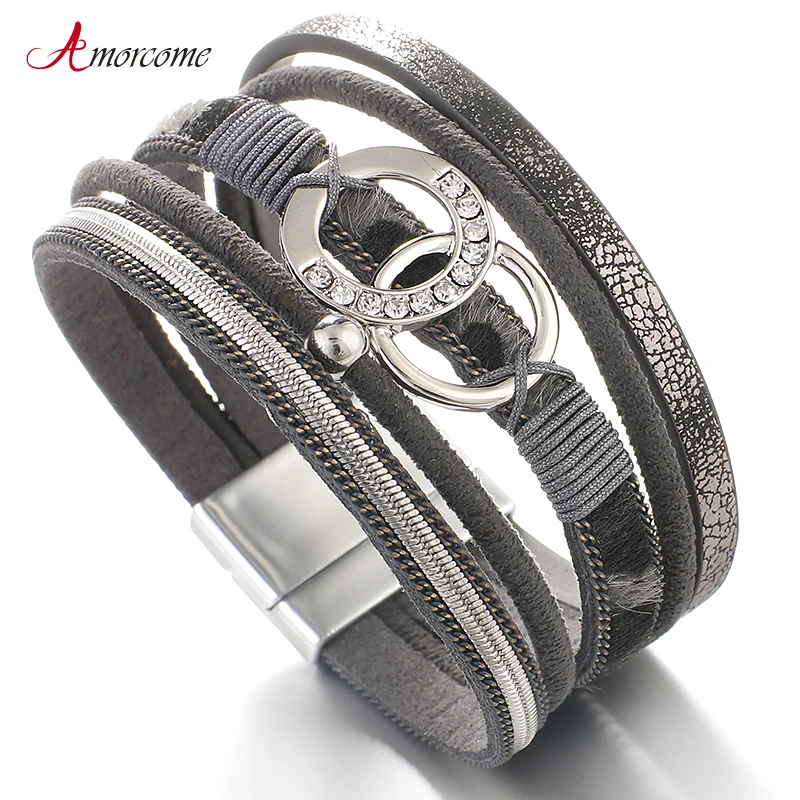 Браслет Amorcome многослойный Женский круглый кожаный браслет с изящным принтом