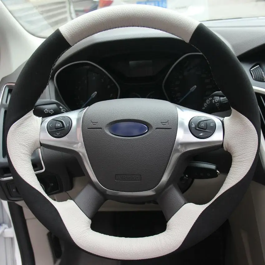 

For Ford Focus 3 Top Leather Steering Wheel Cover Hand-stitch on Wrap Cover