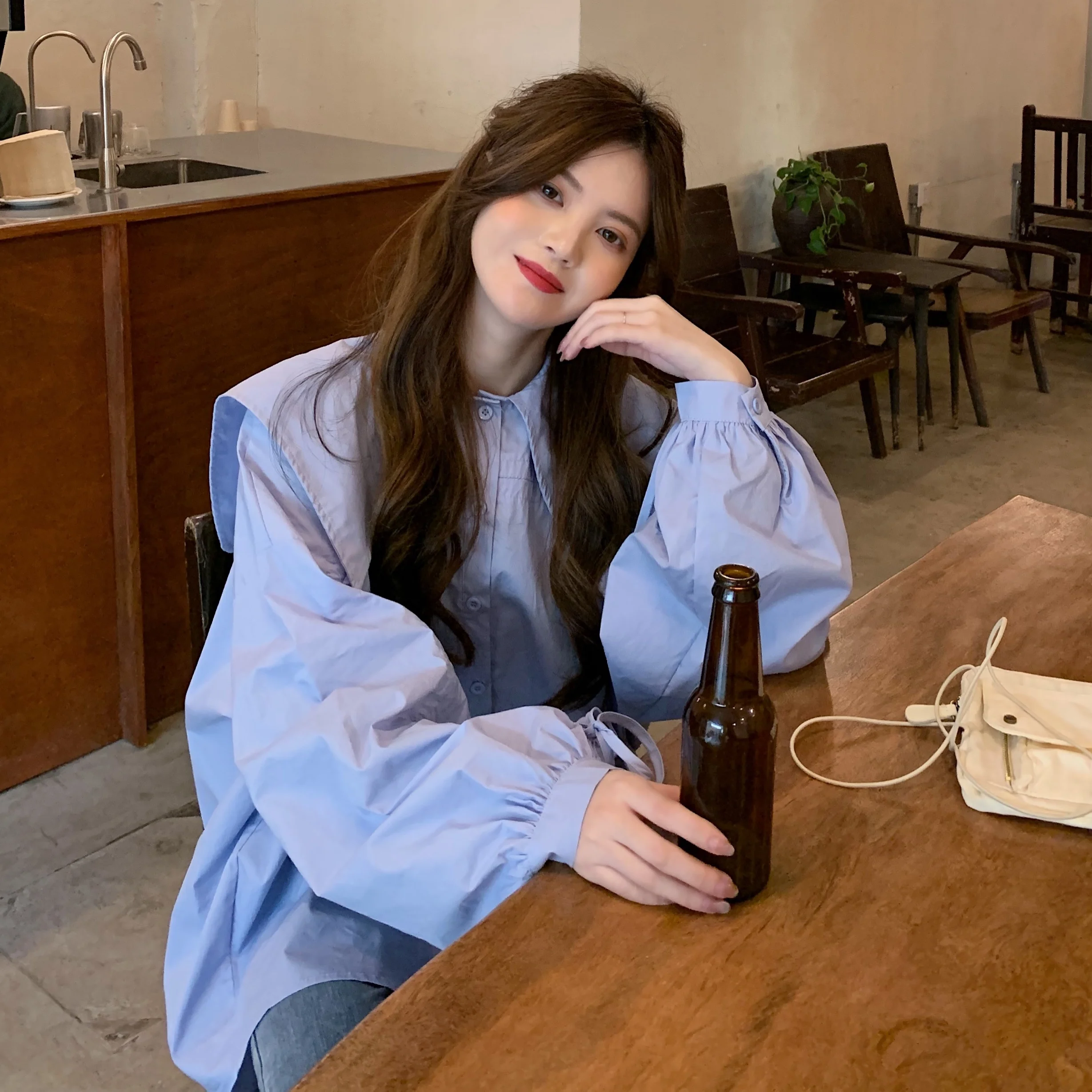 Рубашка с матросским воротником женская дизайнерская нишевая Новинка Весна 2021