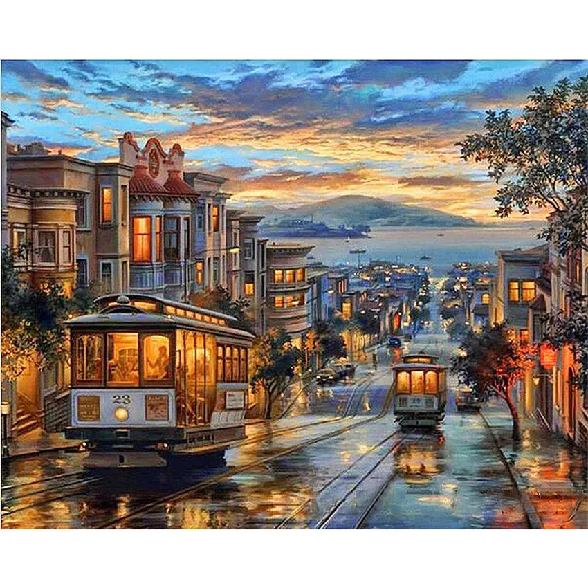 

Painting By Numbers Scenery Diy Oil Coloring By Numbers Street Rail Bus Landscape Canvas Paint Art Pictures Home Decor