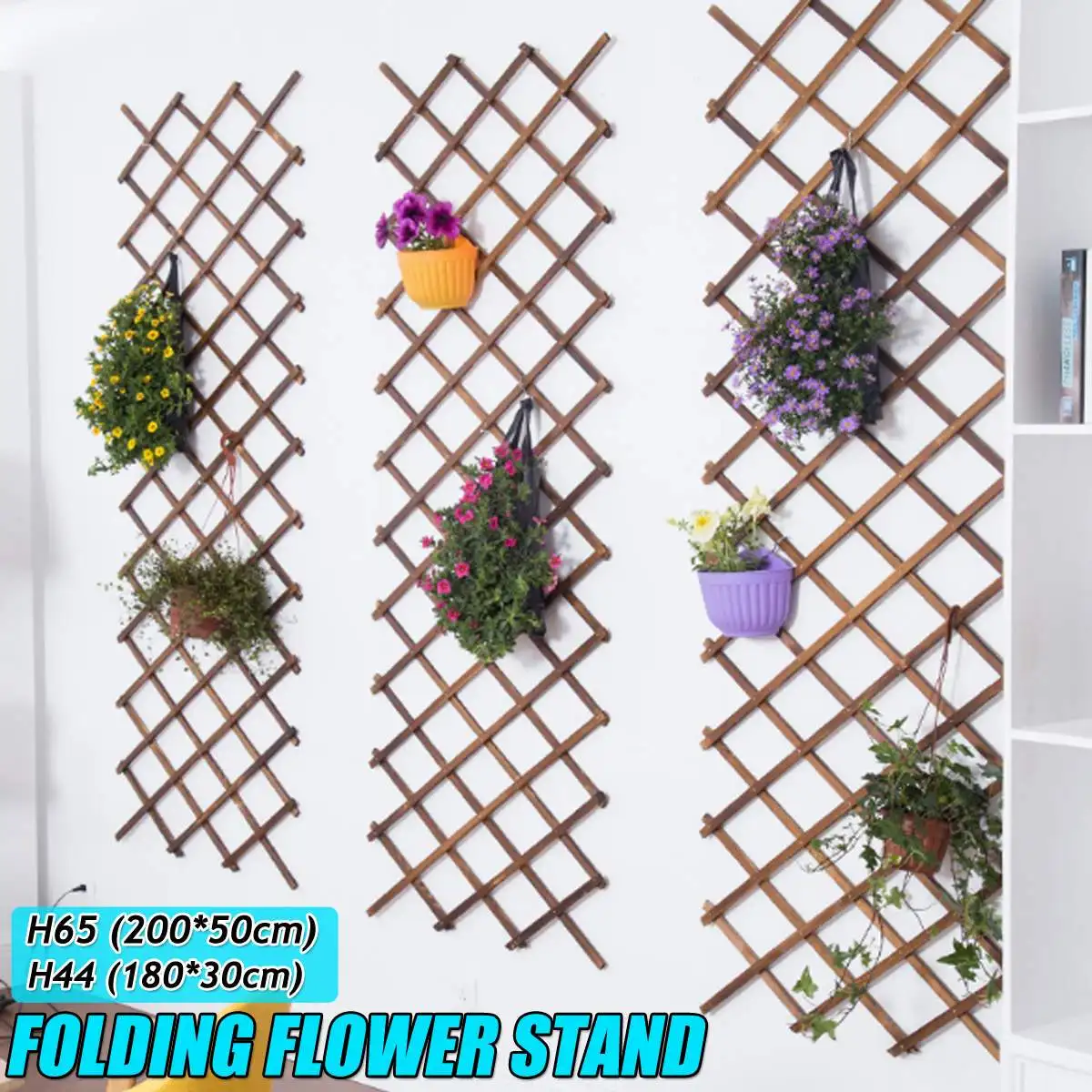 

Wall Flower Decor Shelf Foldable Wall Flower Stand Wood Wall-mounted Flower Bracket Anti-corrosion Wood Fence Decoration H44/65