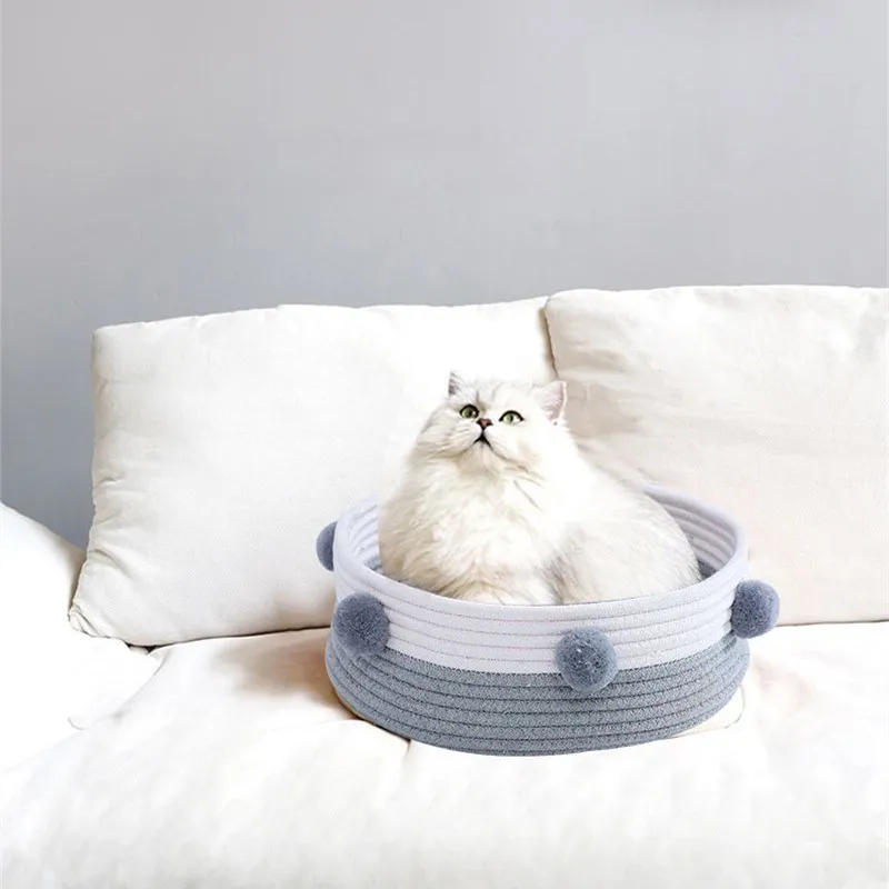 Круглая плетеная кровать для кошки из хлопка новинка всесезонный Универсальный