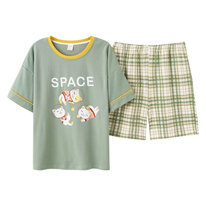 

Cute Pajamas For Women Cartoon SPACE Cat Print Women Short Sleeve Sleepwear Korean Cute Women Leisure Home Wear Summer Sleewpear