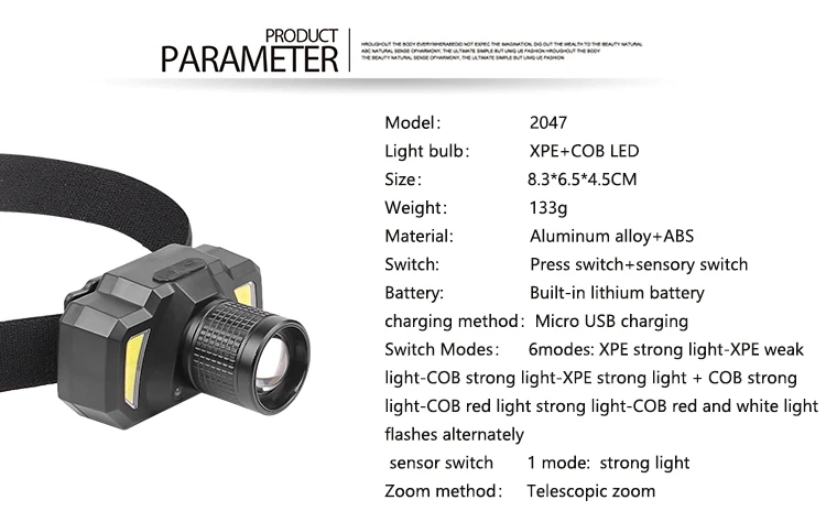 Светодиодный налобный фонарь перезаряжаемые фары 6 режимов супер яркий