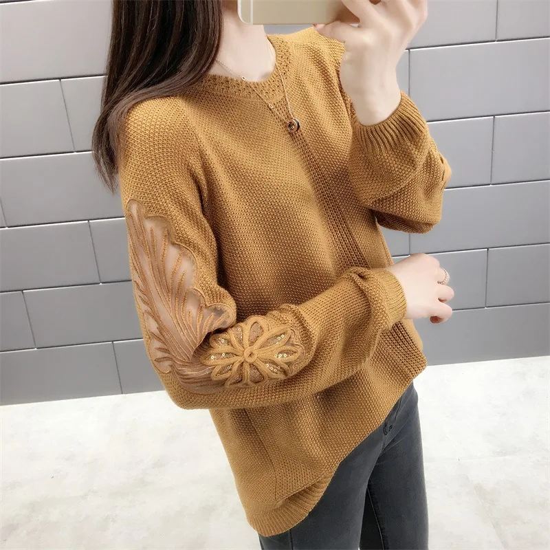 

Female Tops Women Sweater Clothes New Fashion 2021 Autumn Lantern Sleeve Half White