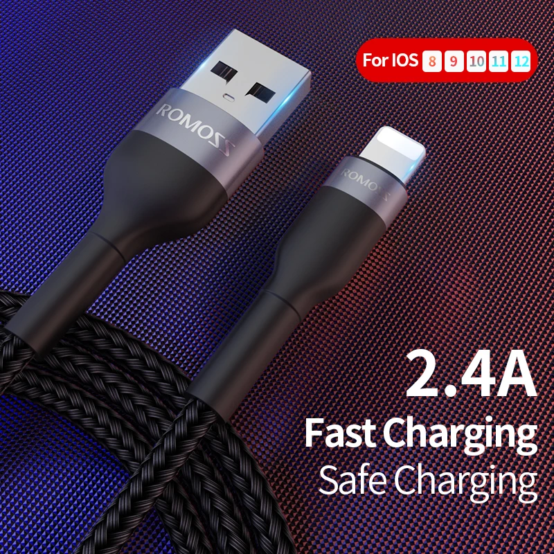 Usb кабель ROMOSS для iPhone 11 Pro Max XS XR X 8 7 6 Plus 6S iPad 2.4A кабели быстрой зарядки данных usb