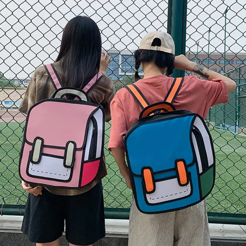 Fashion Unisex 2D Drawing Backpack Cute Cartoon School Bag Comic Bookbag for Teenager Girls Boys Daypack Travel Rucksack Bag images - 6