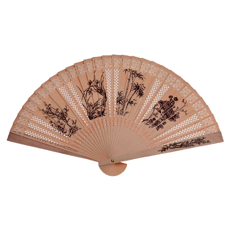 

Chinese Folding Fan Incense Wood Hand-cranked Fan Sandalwood Hollow Hand-held Fan Wood Carving Printing Decorative Craft Fan