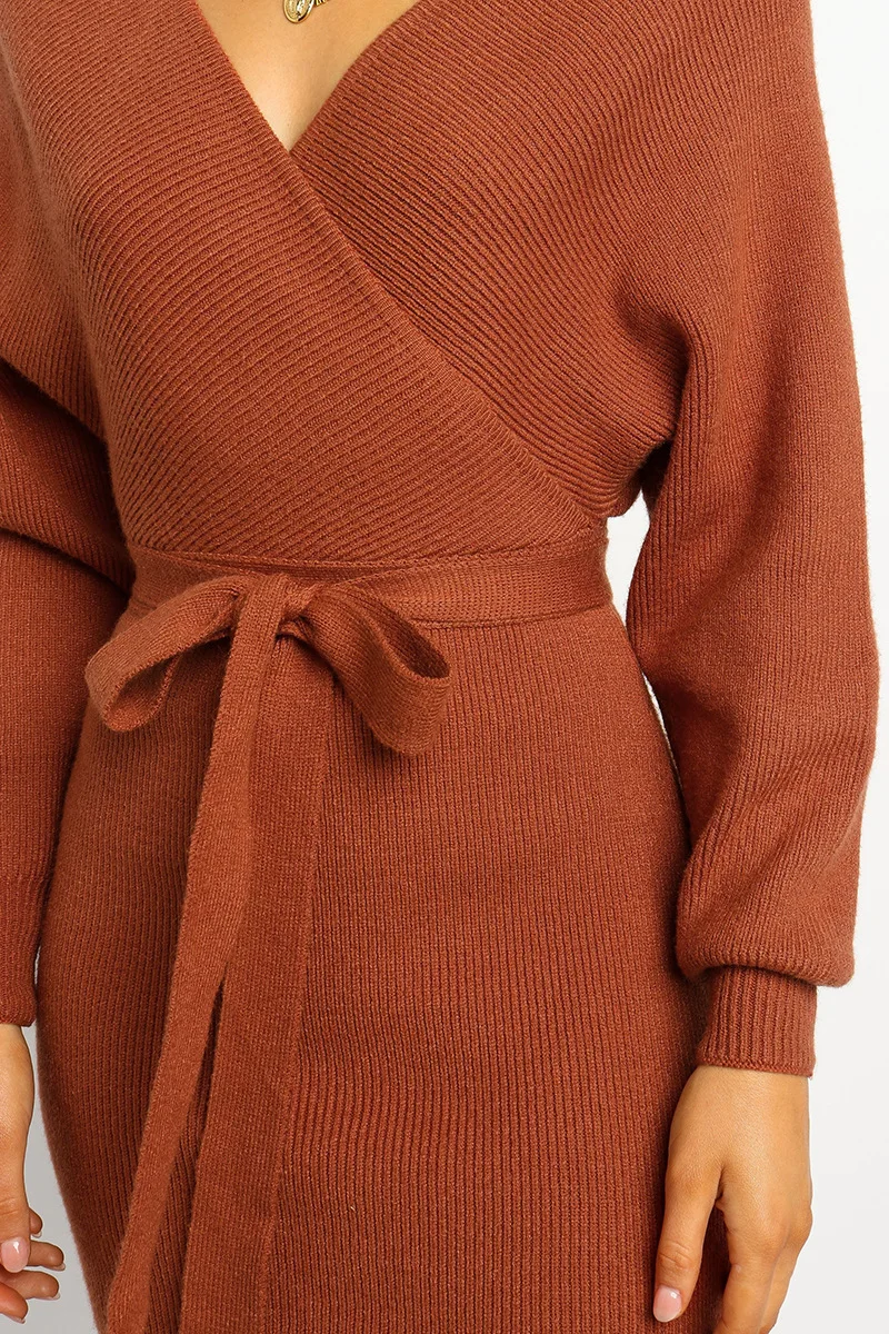 BUENOS 2019 autumn winter new women's sexy V-neck sweater dress female loose long bat sleeves solid knitting midi | Женская одежда