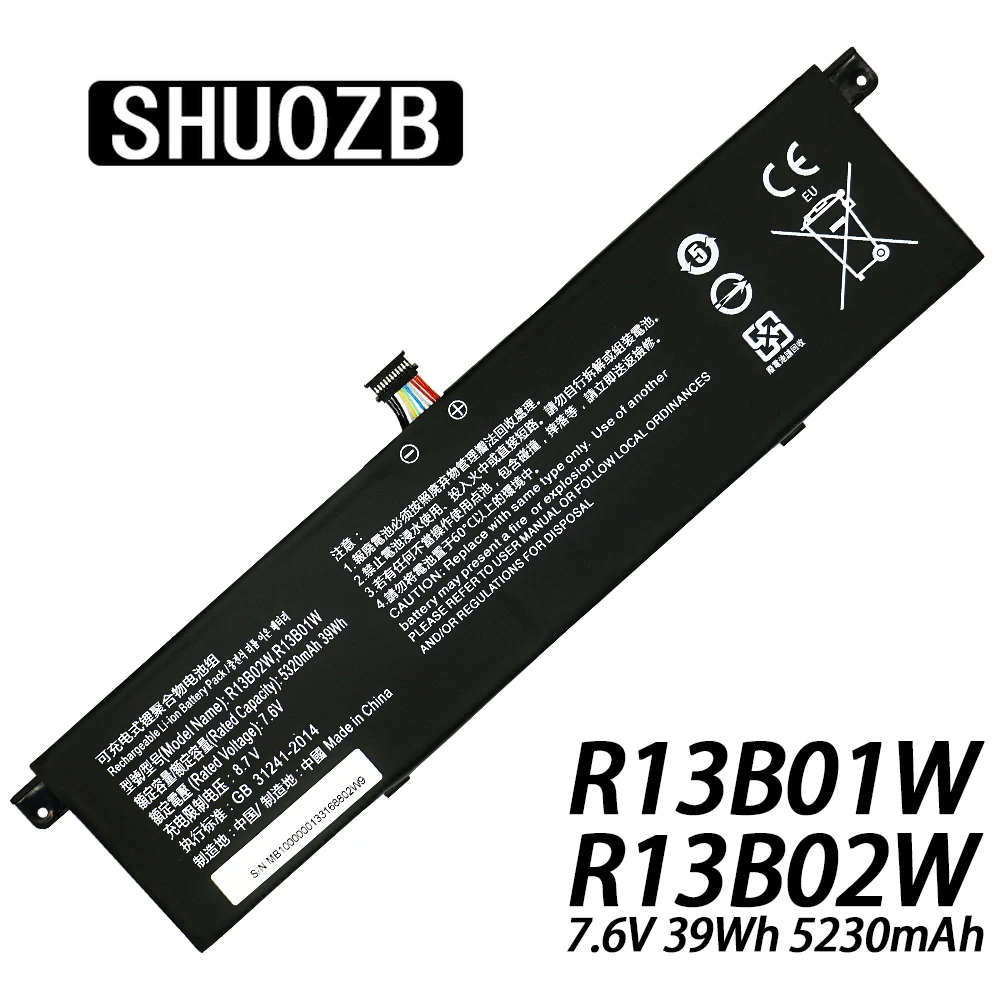 

Laptop Battery R13B01W R13B02W For Xiaomi Mi Notebook Air 13.3" Series Tablet PC 161301-01 7.6V 39Wh 5230mAh New SHUOZB