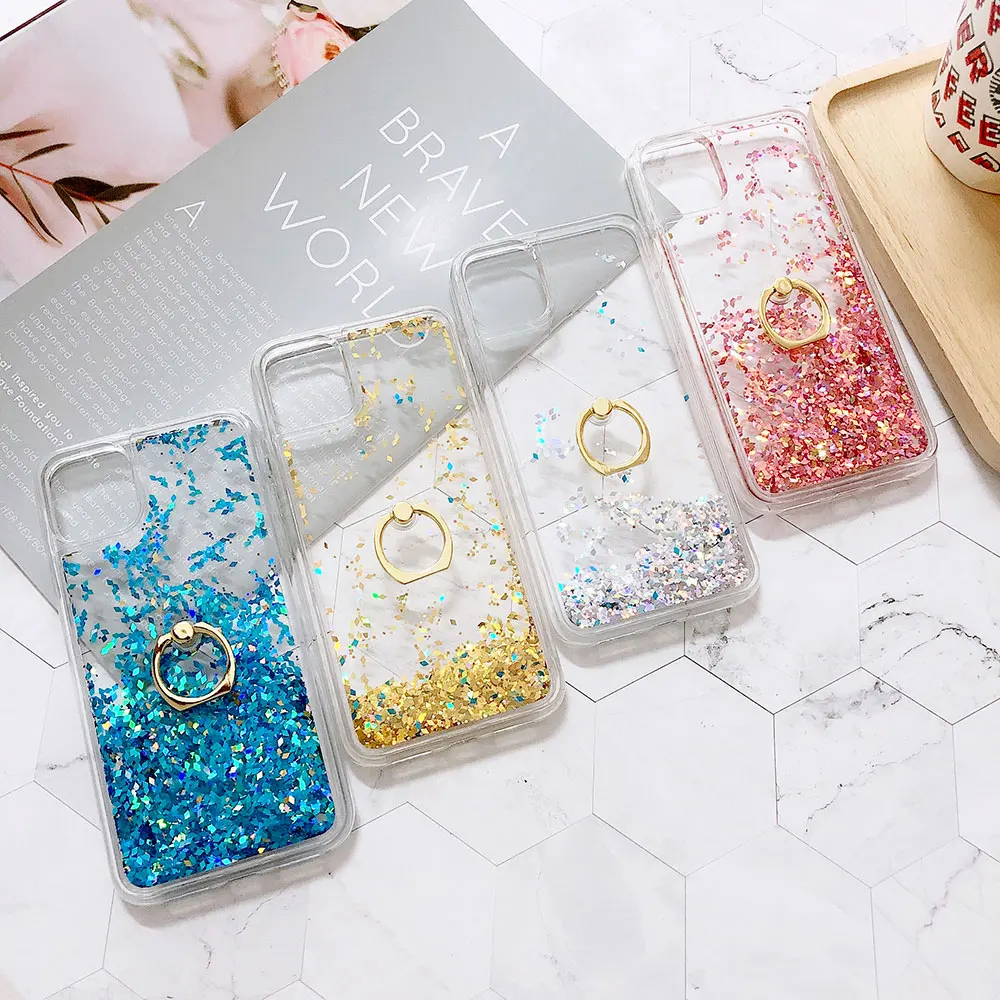 glitter phone case for iphone se 11 pro max xs max x xr 6s 6 7 8 plus liquid quicksand case with finger ring cover bling sequins free global shipping