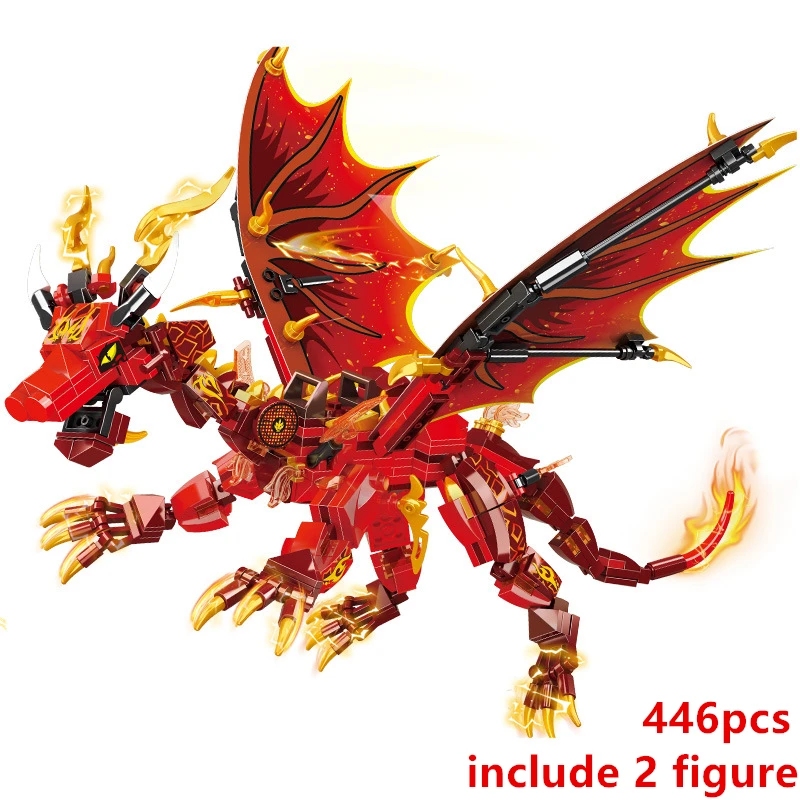 

New 2021 Fire Attack of the Flame Dragons Fightar Titan Season 14 Fly Building Blocks Classic Model Sets Bricks Kid Kit