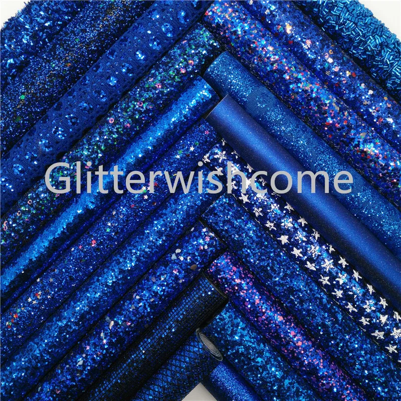 Блестящая синяя сетчатая блестящая ткань Glitterwishcome размера A4 21 х29 см крупная кожа