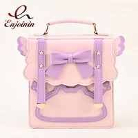 cute bow backpack for young girls kawaii transparent jk uniform school bag lolita cosplay shoulder bag womenpurses and handbgs