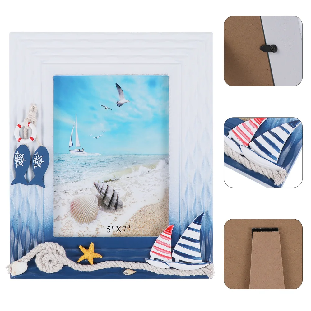 

1Pc Mediterranean Theme Photo Frame Wooden Picture Frame Ornament Photo Holder