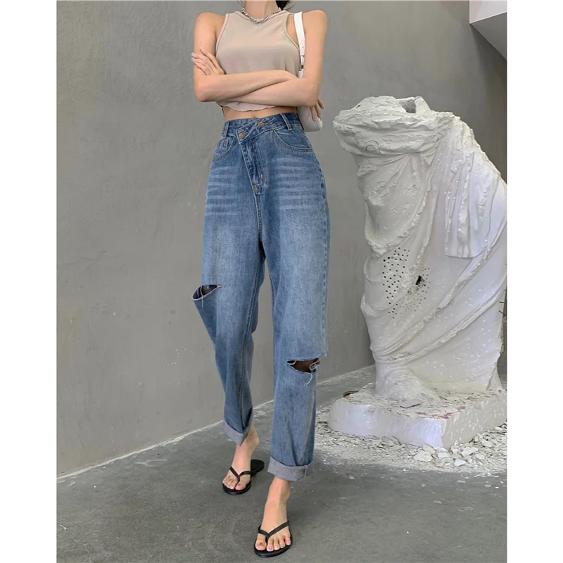 

GODLIKEU Vintage High Waist Boyfriends Women's Full Length Mom Jeans Cowboy Denim Pants Vaqueros Mujer