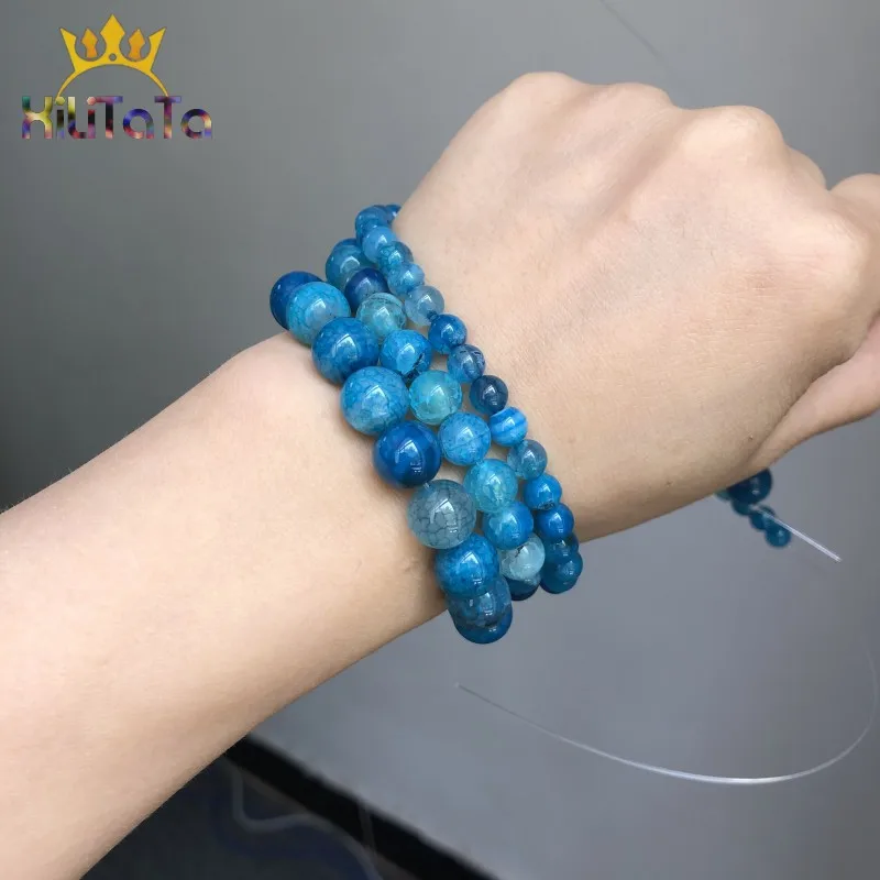 Бусины Из Натурального синего огненного Агаты вены дракона круглые бусины