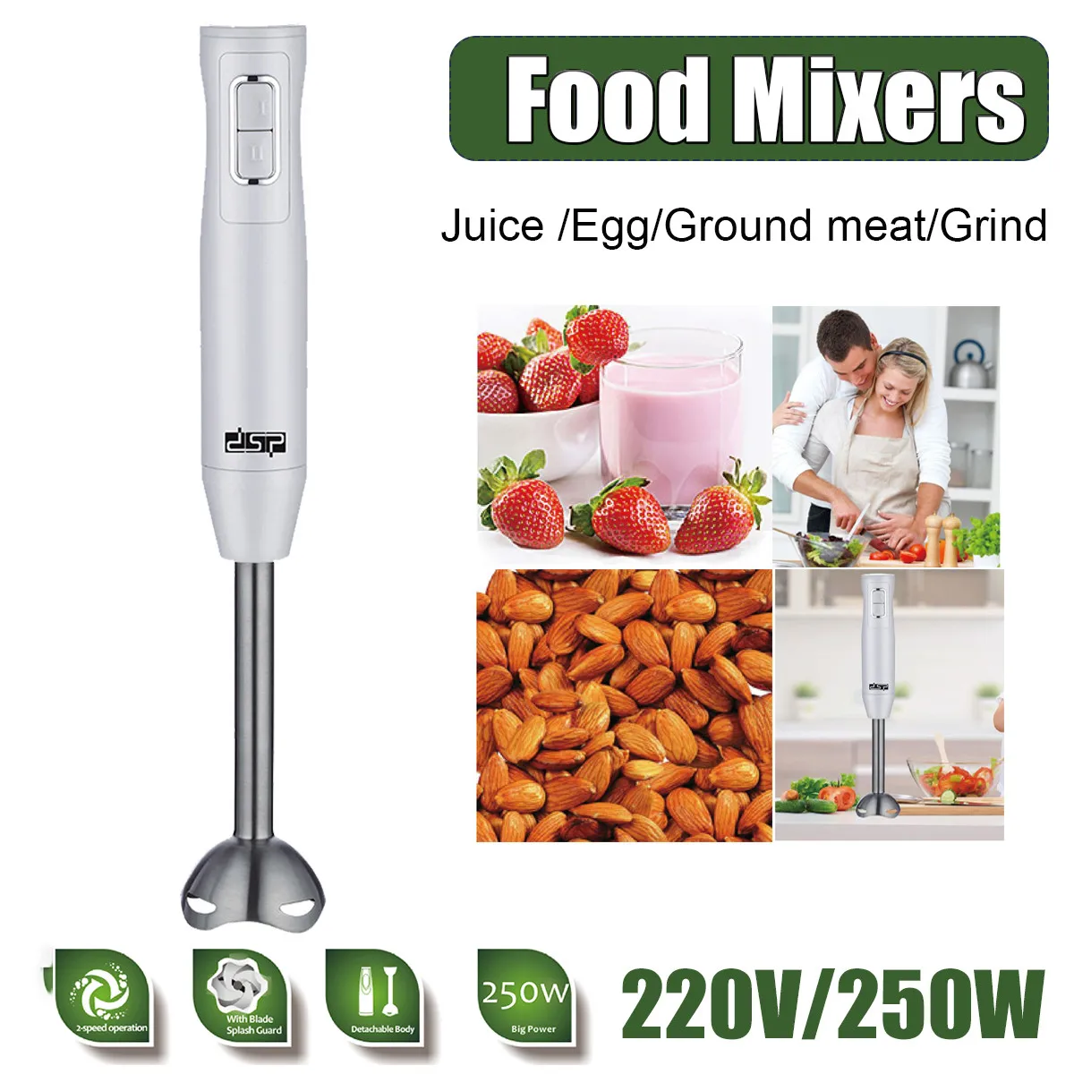 

220V Electric Hand Blender Kitchen Multifunction Food Grinder Portable Food Processor Mixer Juicer Egg Whisk Meat Grinder