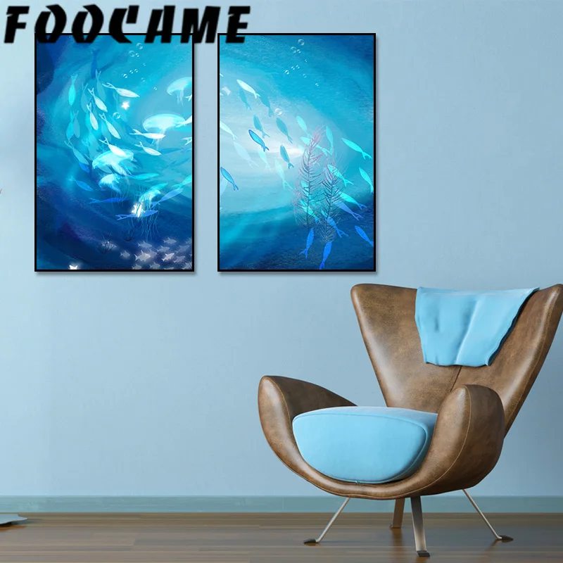 Скандинавские простые абстрактные рыбы группа море плакаты и принты настенная