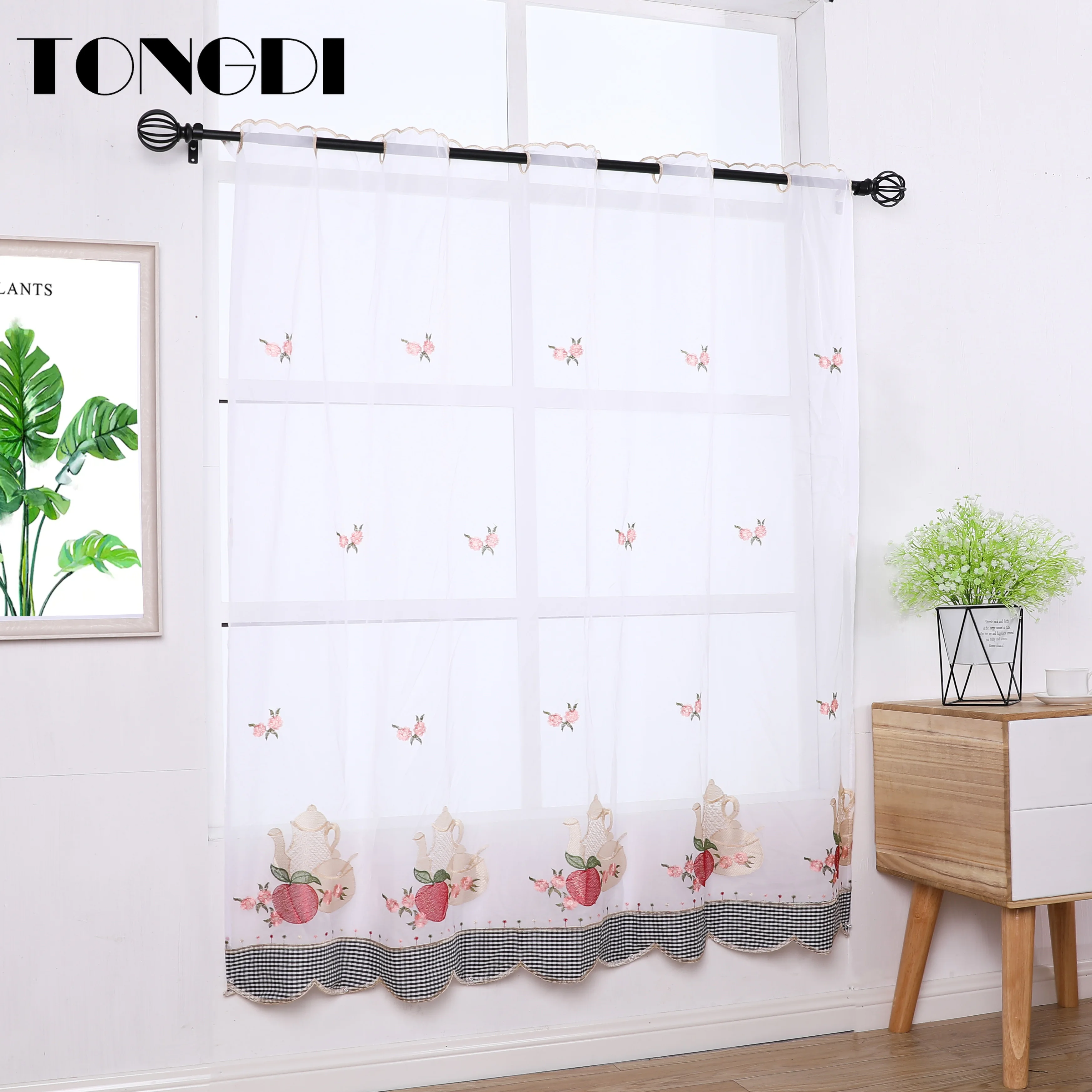 TONGDI кухонные занавески балдахин прозрачные ярусы пасторальные фрукты кафе Тюль