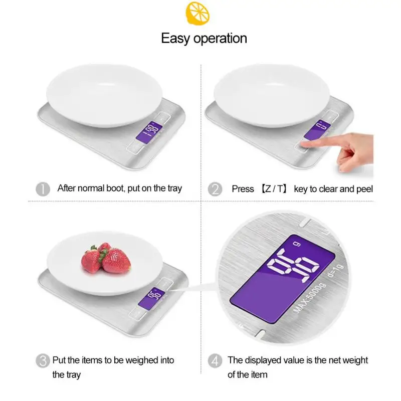 

5kg/1g Kitchen Scale Stainless Steel Electronic Weighing Scale Food Diet Postal Balance Measuring Tools LCD Electronic Scales