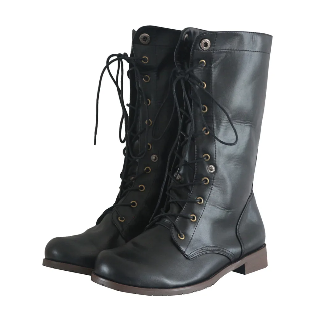 Ботинки на низком каблуке с круглым носком обувь в стиле ретро шнуровка средние