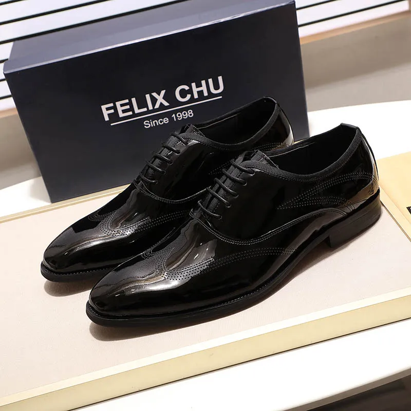 Мужские туфли FELIX CHU блестящие из лакированной кожи коричневые черные оксфорды с