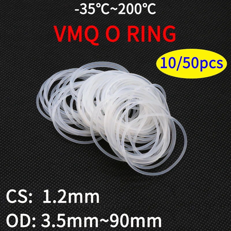 

10/50pcs VMQ White Silicone O Ring Gasket CS 1.2mm OD 3.5 ~ 90mm Food Grade Waterproof Washer Rubber Insulate Round O Shape Seal