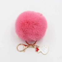 20 colors trinket fluffy artificial rabbit fur ball key chain finger heart pompons keychain women car bag key ring girl jewelry