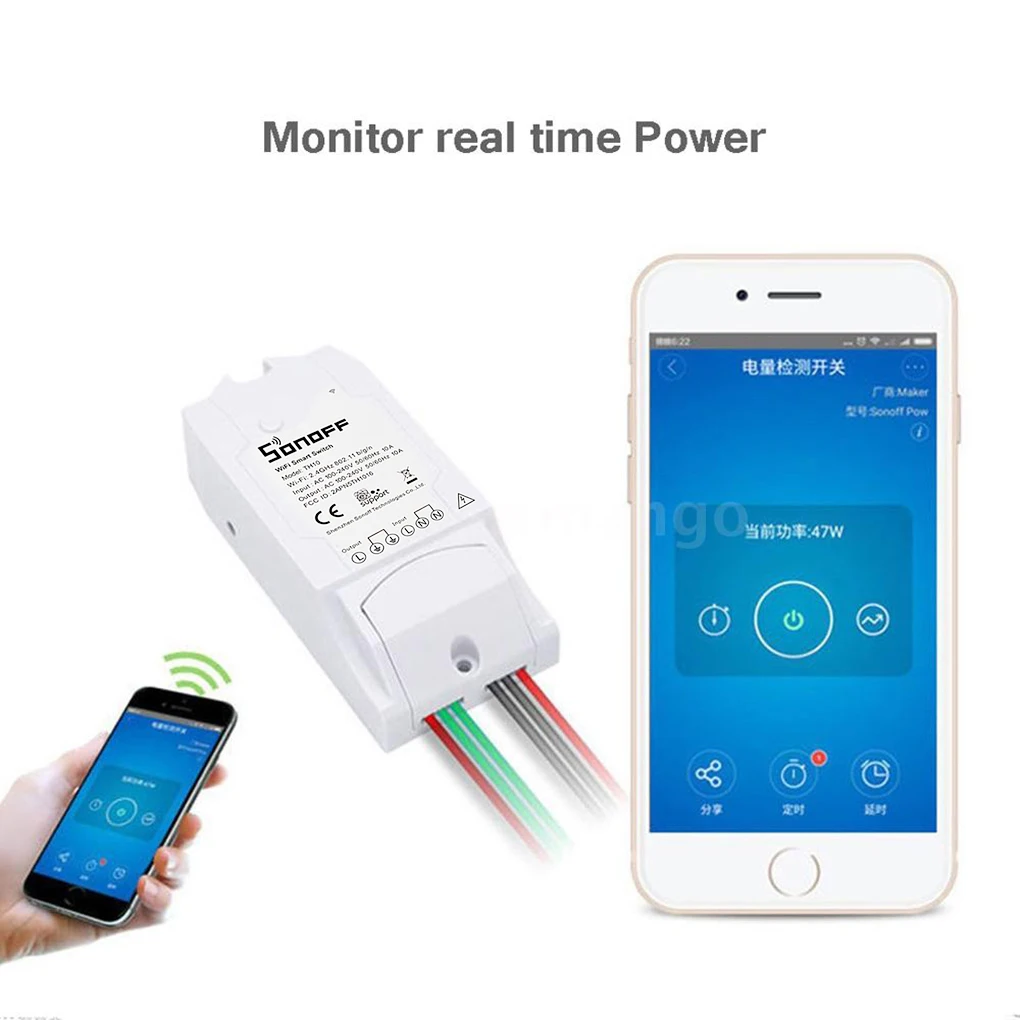 

Smart Home Sonoff TH10 WiFi Smart Switch 10A Temperature and Humidity Sensor Remote Controller