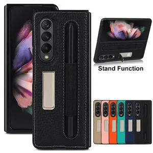 for samsung galaxy z fold 3 case with pen holder luxury genuine leather case galaxy z fold 3 with s pen slot case stand cover free global shipping