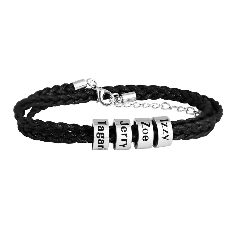PolishedPlus Customized Titanium Braid Leather Name Letter Bracelets custom personalized Men Fashion Cool birthday gift | Украшения и