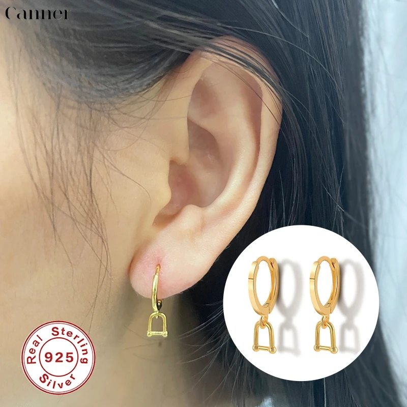 

1pair Geometric U-shape Hoop Pendant Earrings For Women 925 Sterling Silver Huggies Earrings Korean Canner Jewelry Pendientes