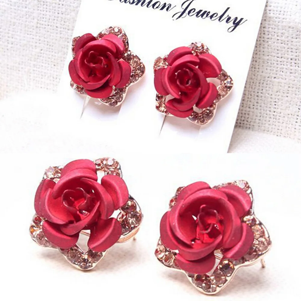 Модные ювелирные изделия цвета розового золота Цветочные Красные Синие серьги