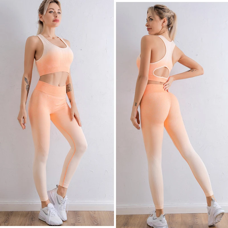

Ombre Women's Yoga Set Tracksuit Female Clothing Sports Clothes Fitness Suit Long Sleeve Crop Top Gym Leggings Tracksuits Woman