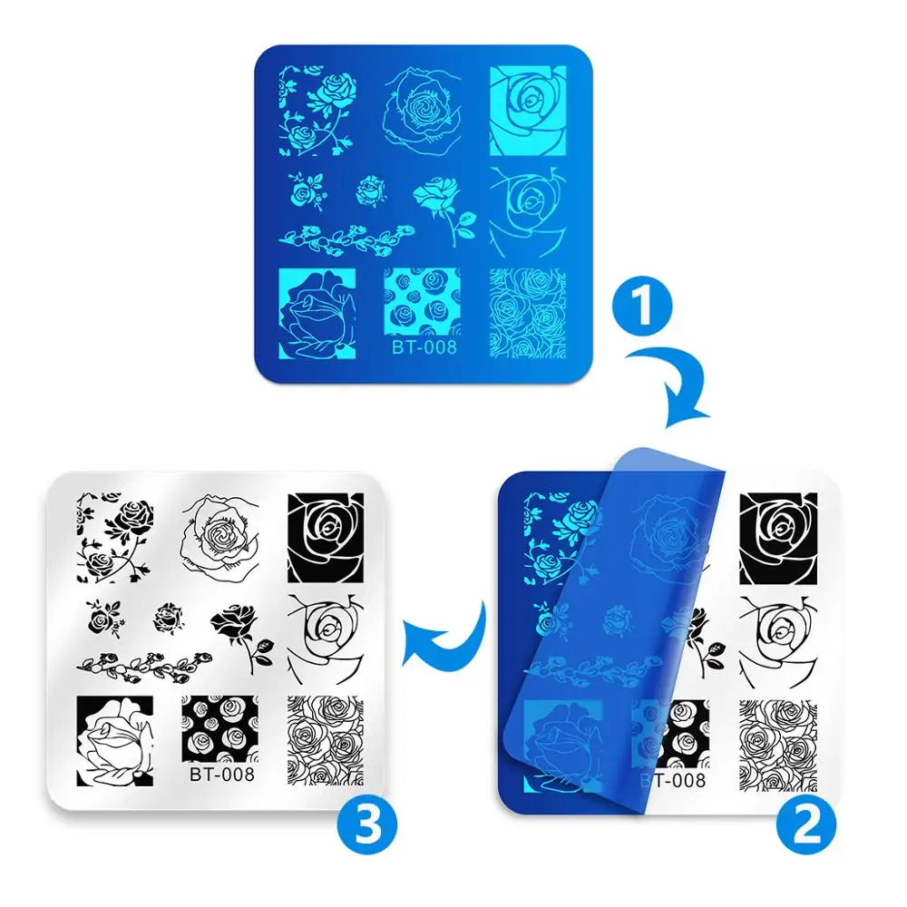 Biutee набор из 12 шт. маникюрные пластины для ногтей + 1 лак скребок дизайна штамповка