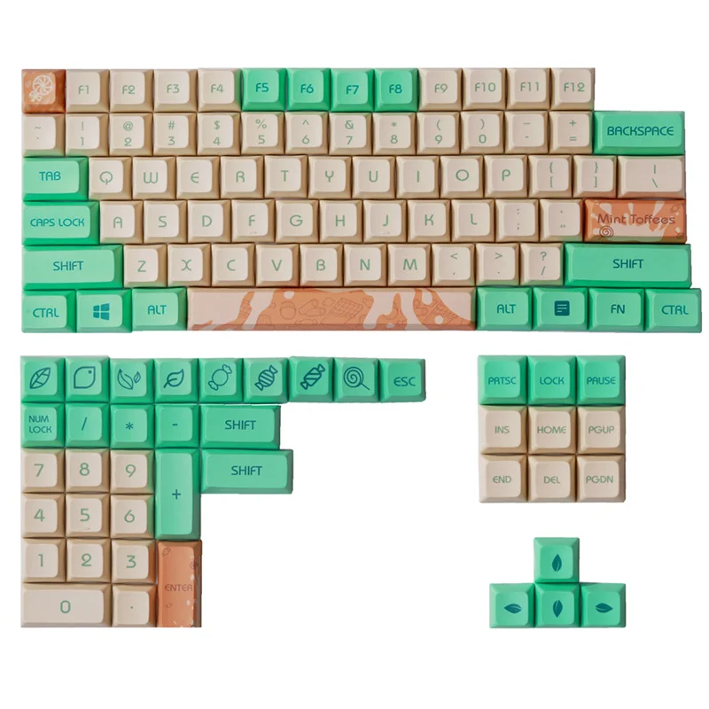 

Оригинальные колпачки для клавиш XDA, 1 комплект, мятные конфеты, ПБТ-красители, колпачки для механической клавиатуры, переключатель MX для GH60/...